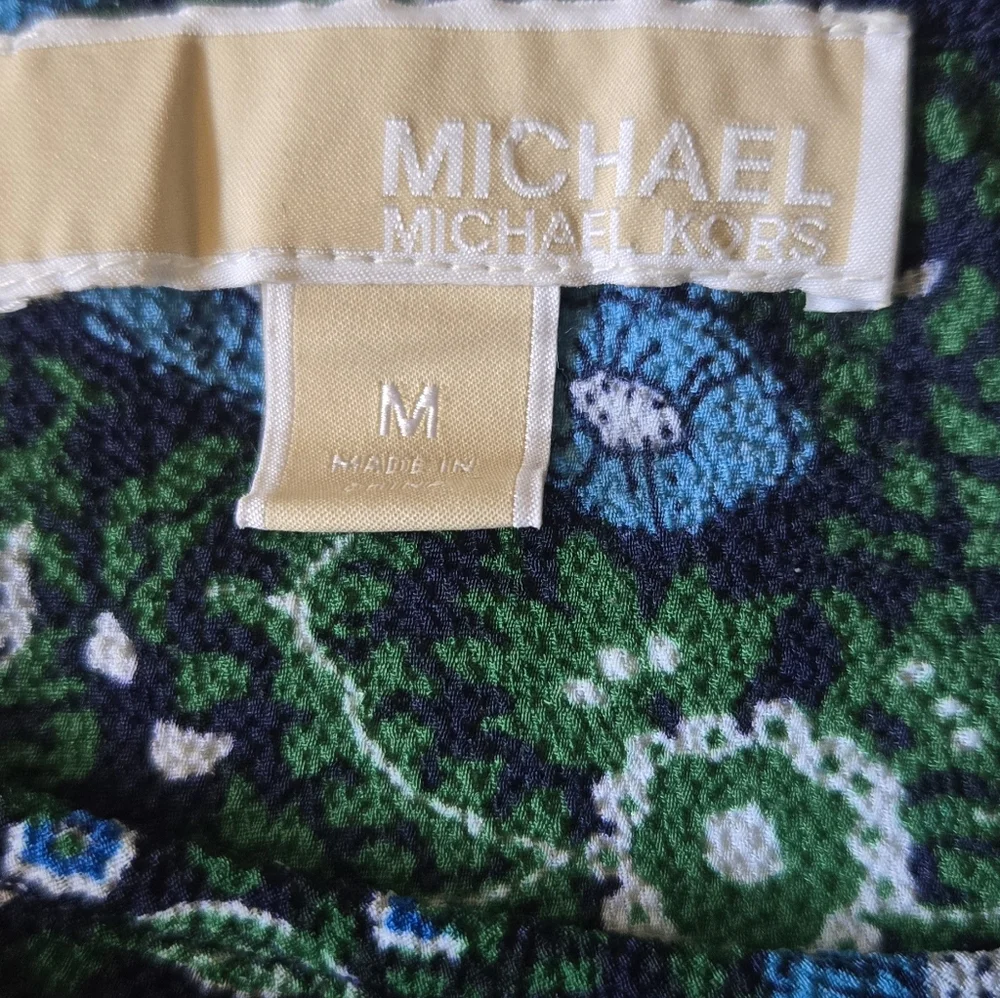 Michael Kors Green and Blue Paisley Boxy Short Sleeve Top Size Medium